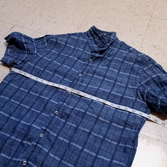 Perry Ellis | Blue Plaid Men's button up collared Shirt - Picture 8 of 8